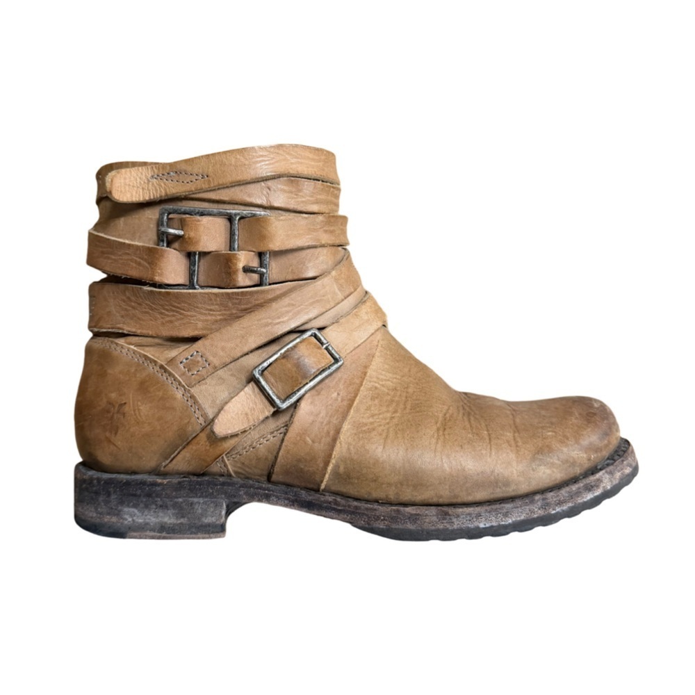 FRYE Veronica Multi Strap Leather Boots Gray / Tan / Taupe Size 7